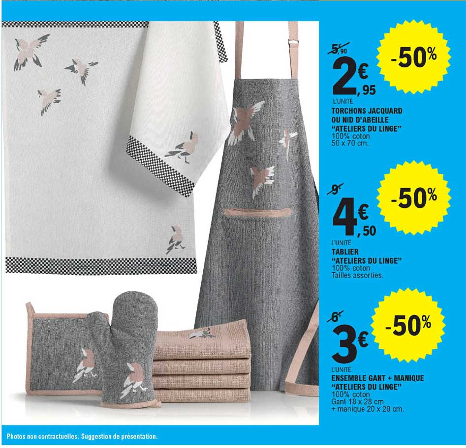 tablier "ateliers du linge" , ensemble gant + manique "ateliers du linge"