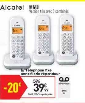 Téléphone Fixe Sans  Fil Trio Répondeur Alcatel