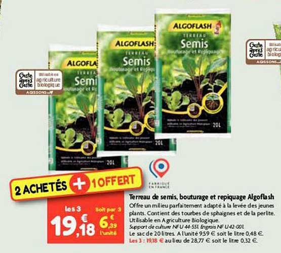 terreau de semis, bouturage et repiquage algoflash