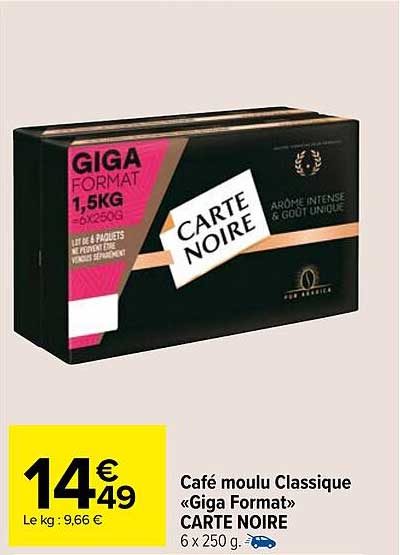 Café Moulu Classique «giga Format» Carte Noire