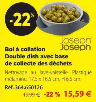 bol à collation double dish avec base de collecte des déchets joseph joseph