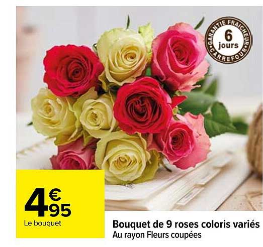 bouquet de 9 roses coloris variés