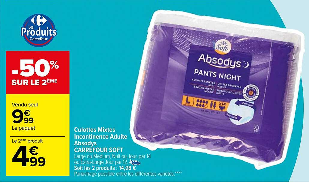 Culottes Mixtes Incontinence Adulte Absodys Carrefour Soft