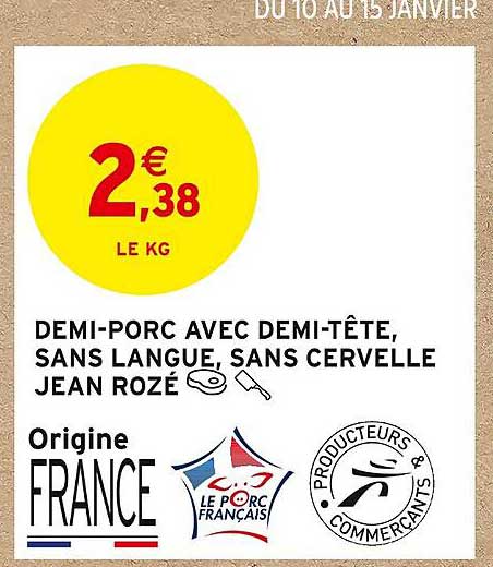 demi-porc avec demi-tête, sans langue, sans cervelle jean rozé