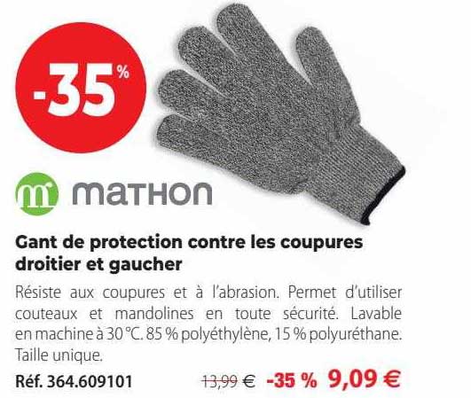 gant de protection contre les coupures droitier et gaucher mathon