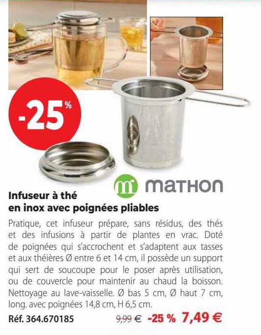 infuseur à thé en inox avec poignées pliables mathon