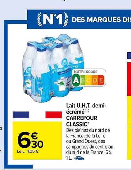 lait u.h.t. demi-écrémé carrefour classic'