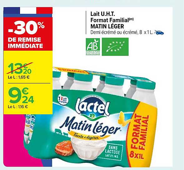lait u.h.t. format familial matin léger