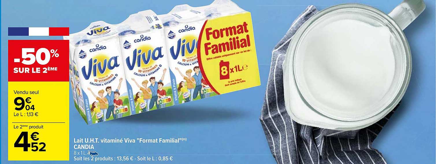 lait u.h.t. vitaminé Viva "format familial" candia