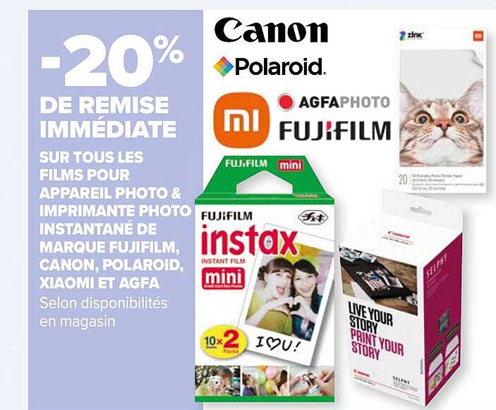 les films pour appareil photo & imprimante photo instantané de marque fujifilm, canon, polaroid, xiaomi et agfa