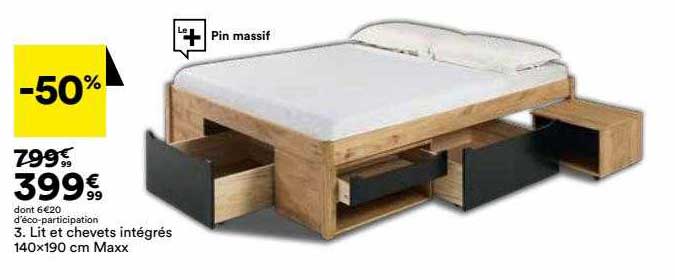 lit et chevets intégrés 140 x 190 cm maxx