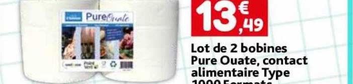 lot de 2 bobines pure ouate, contact alimentaire type 1000 formats