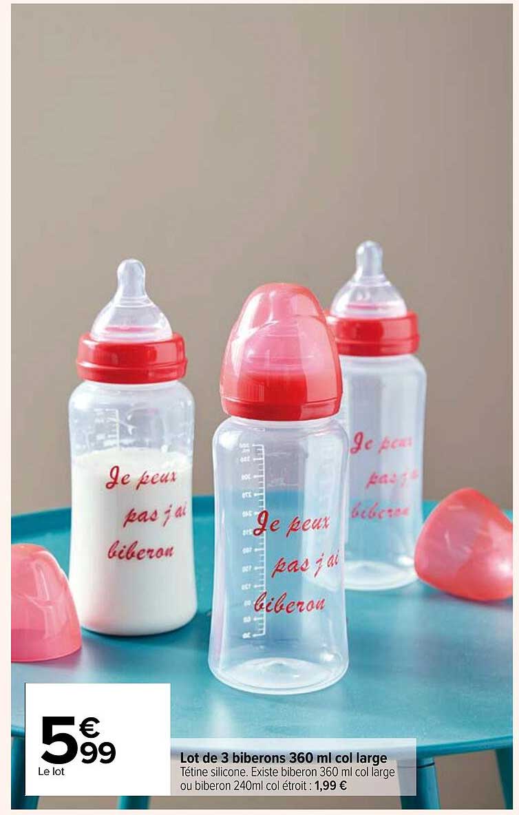 lot de 3 biberons 360 ml col large