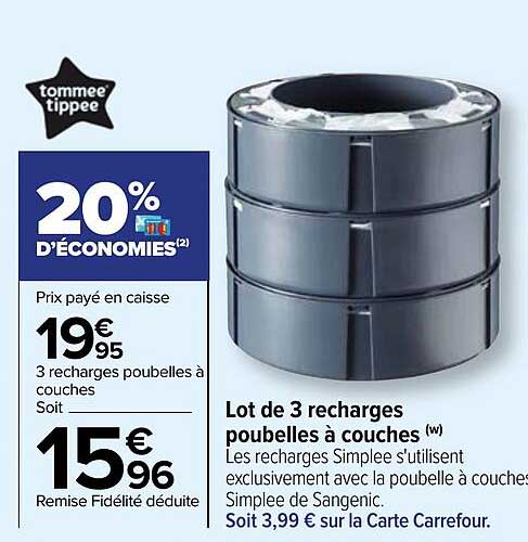 lot de 3 recharges poubelles à couches tommee tippee
