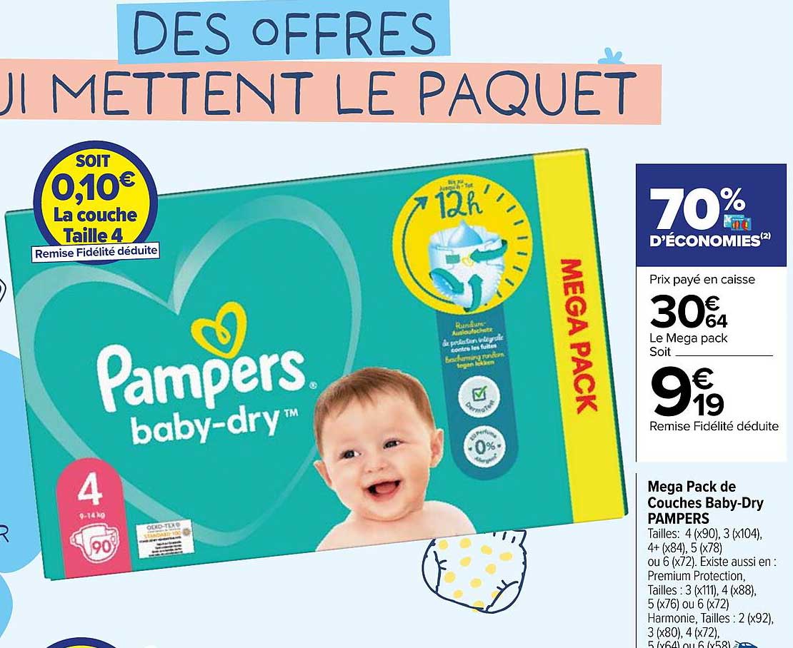 méga pack de couches baby-dry pampers