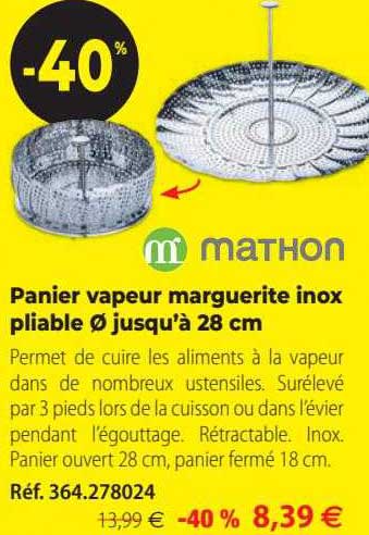 panier vapeur marguerite inox pliable ø jusqu'à 28 cm mathon