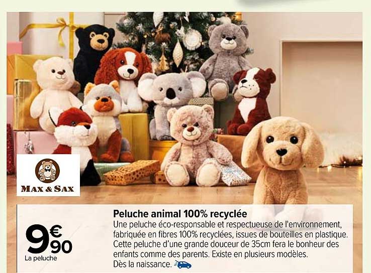 peluche animal 100% recyclée max & sax