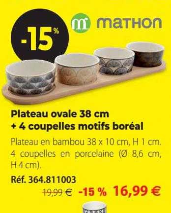 plateau ovale 38 cm + 4 coupelles motifs boréal mathon