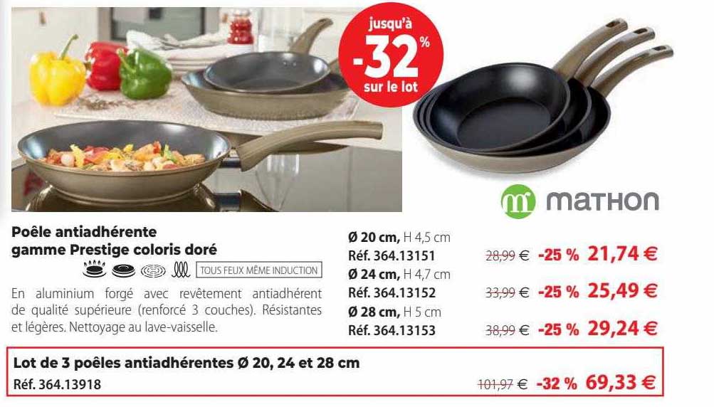 poêle antiadhérente gamme prestige coloris doré mathon