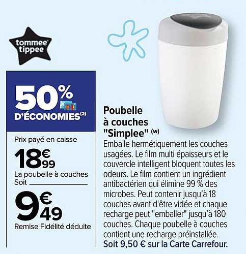 poubelle à couches "simplee" tommee tippee