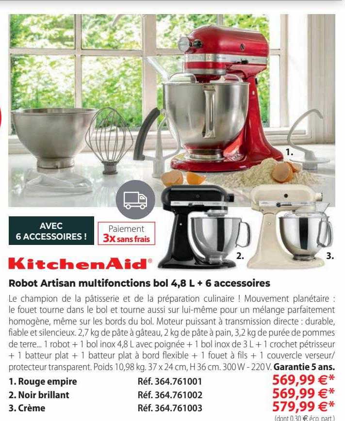 robot artisan multifonctions bol 4,8l + 6 accessoires