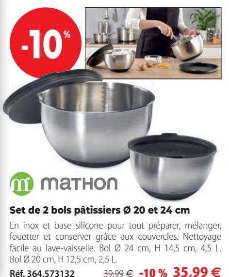 set de 2 bols pâtissiers ø 20 et 24 cm mathon