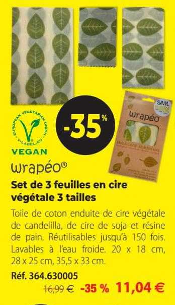 set de 3 feuilles en cire végétale 3 tailles wrapéo
