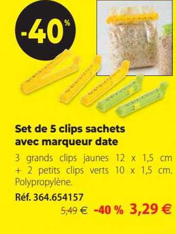 set de 5 clips sachets avec marqueur date