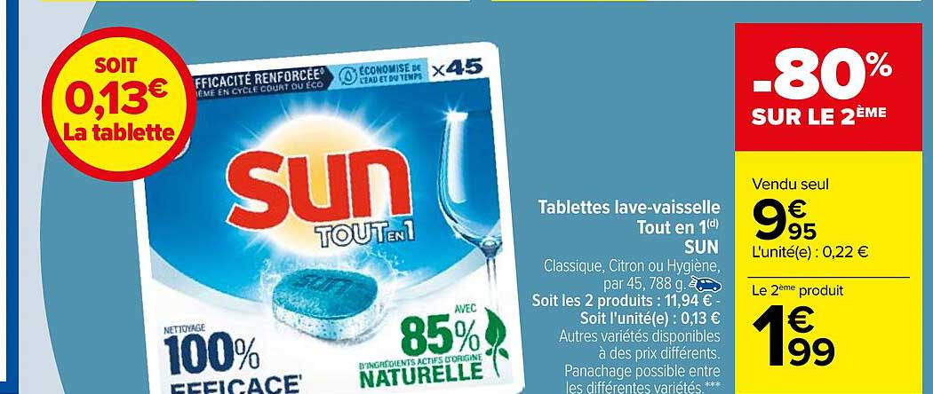 tablettes lave-vaisselle tout en 1 sun
