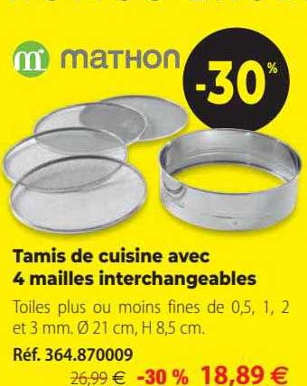 tamis de cuisine avec 4 mailles interchangeables mathon