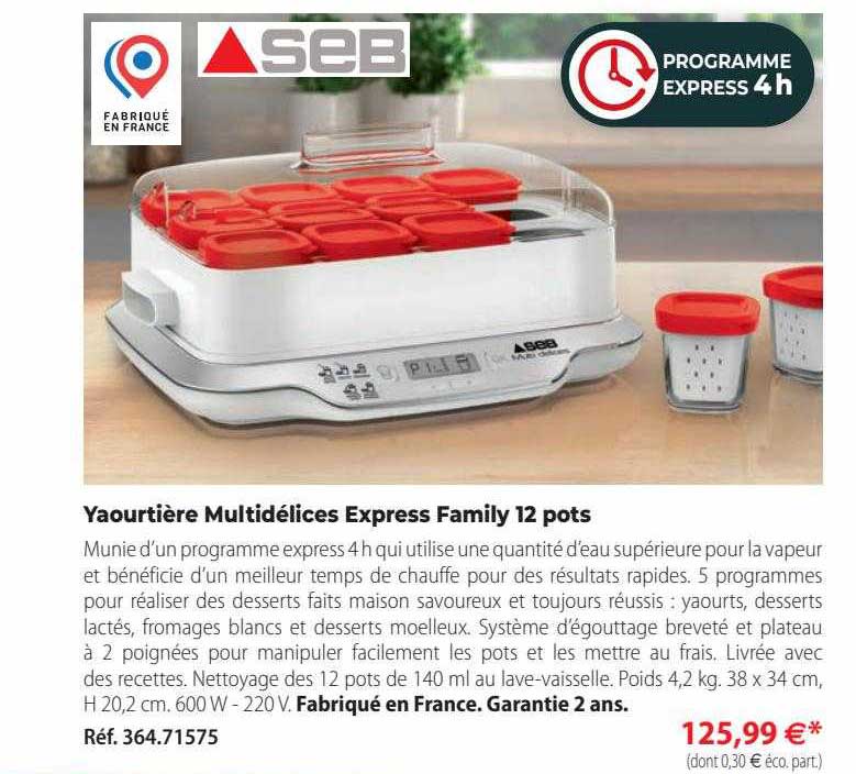 Yaourtière Multi Délices Express Family 12 Pots Seb