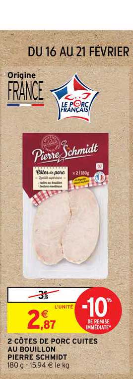 2 côtes de porc cuites au bouillon pierre schmidt