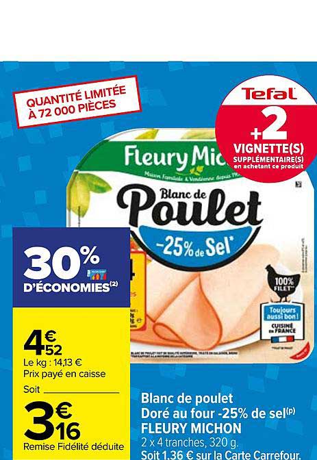 blanc de poulet doré au four moins 25% de sel fleury michon