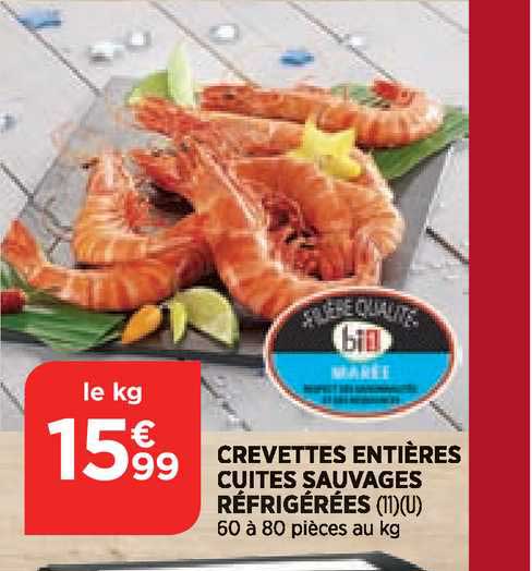 Crevettes Entières Cuites Sauvages Réfrigérées