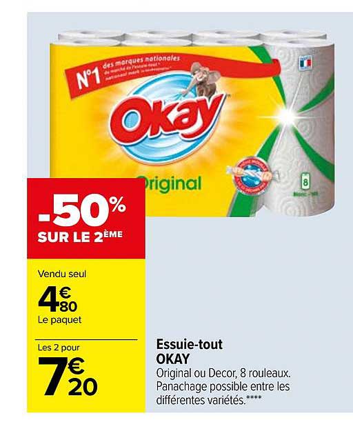 essuie tout okay -50% sur le 2ème