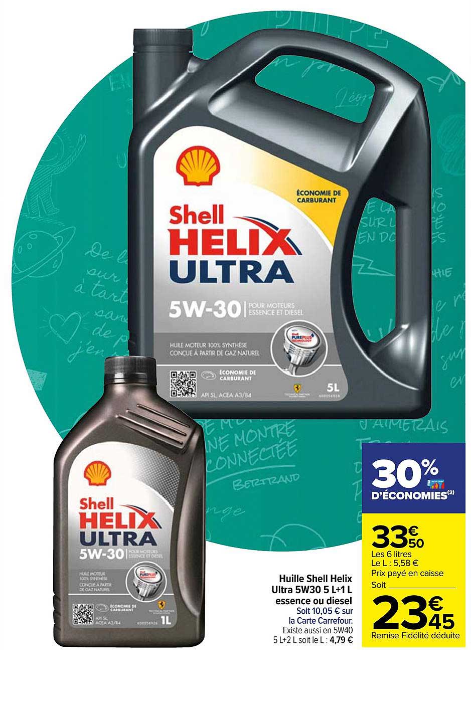 huile shell helix ultra 5w30 5l + 1l