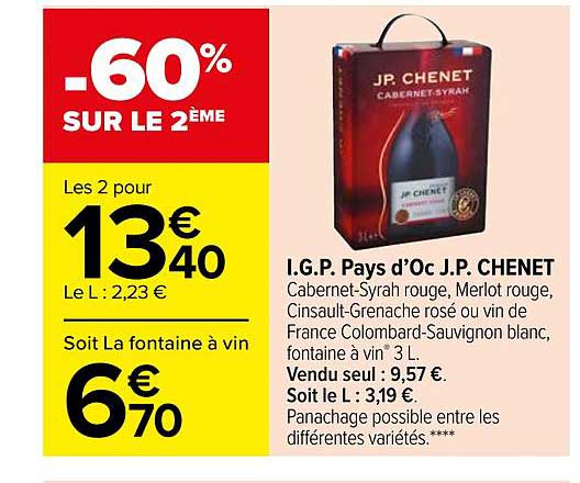 i.g.p. pays d'oc j.p. chenet -60% sur le 2ème