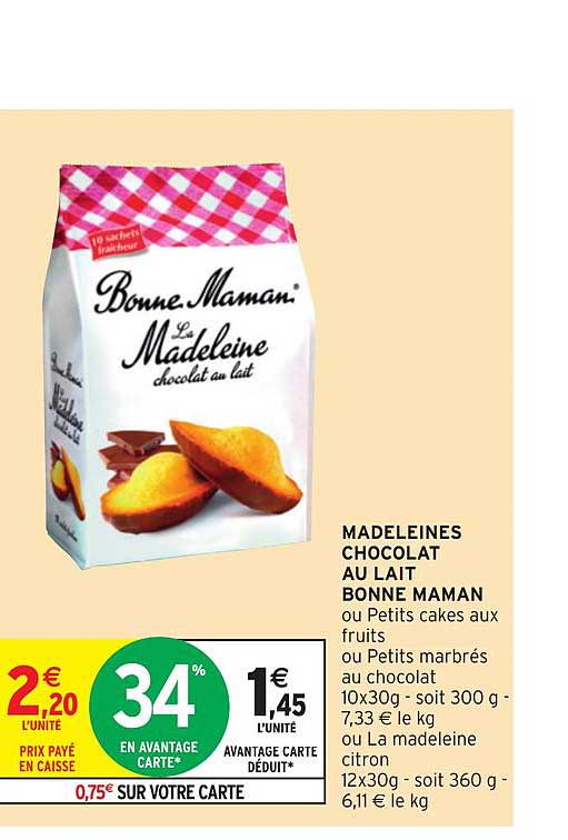 madeleines chocolat au lait bonne maman