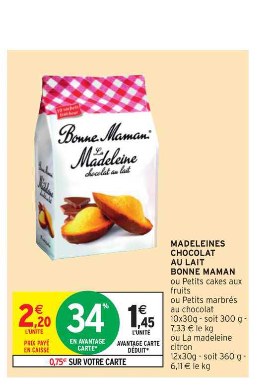 madeleines chocolat au lait bonne maman
