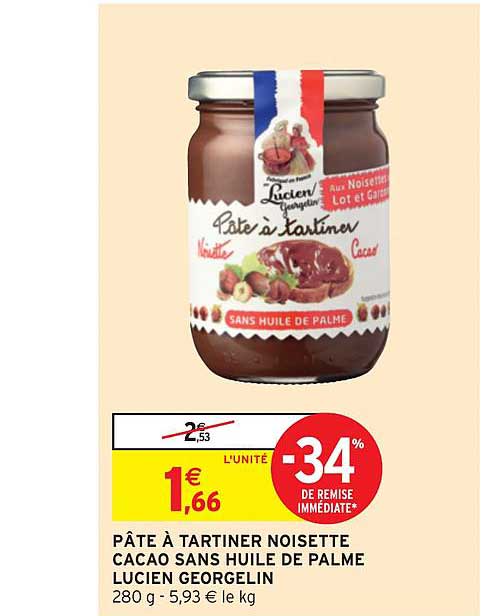 pâte à tartiner noisette cacao sans huile de palme lucien georgelin