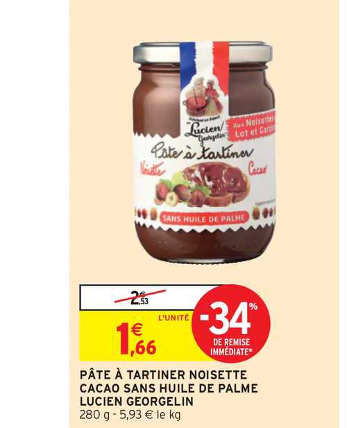 pâte à tartiner noisette cacao sans huile de palme lucien georgelin