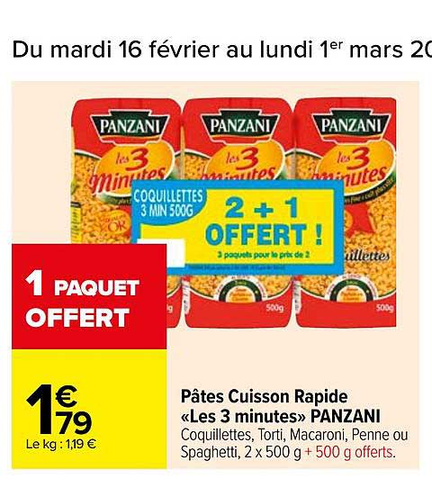pâtes cuisson rapide les 3 minutes panzani