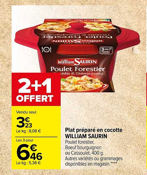 plat préparé en cocotte william saurin 2+1 offert