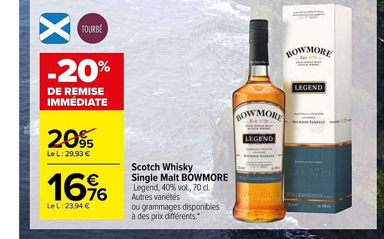 scotch whisky single malt bowmore -20% de remise immédiate