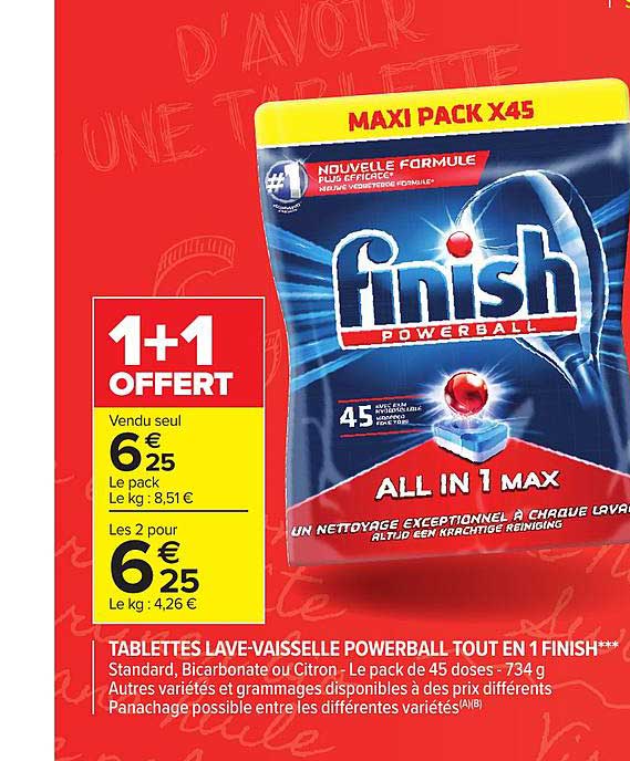 tablettes lave-vaisselle powerball tout en 1 finish