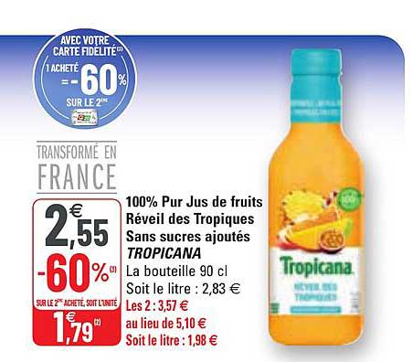 100% Pur Jus De Fruits Réveil Des Tropiques Sans Sucres Ajoutés Tropicana