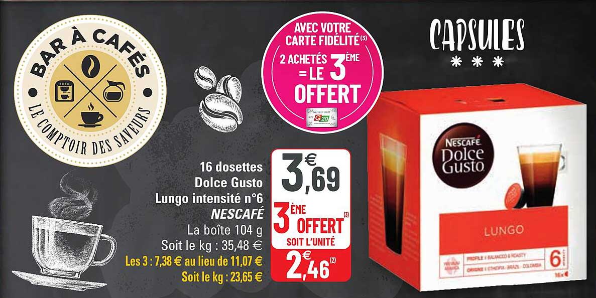 16 Dosettes Dolce Gusto Lungo Intensité N°6 Nescafé