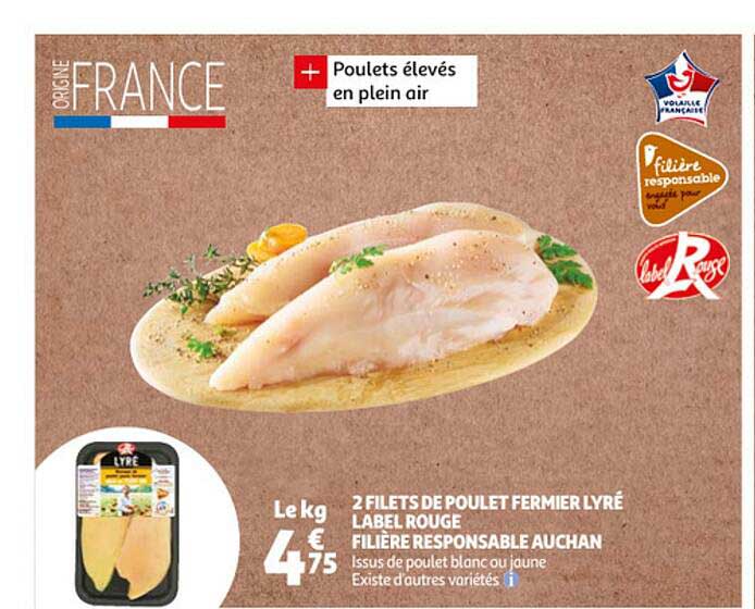 2 filets de poulet fermier lyré label rouge filière responsable auchan