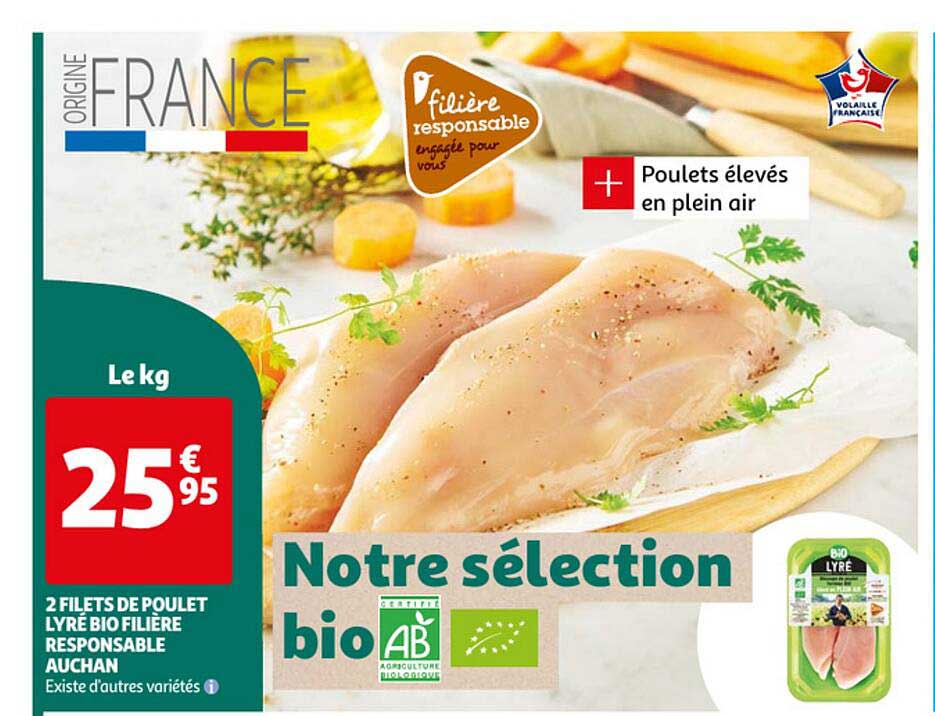 2 filets de poulet lyré bio filière responsable auchan