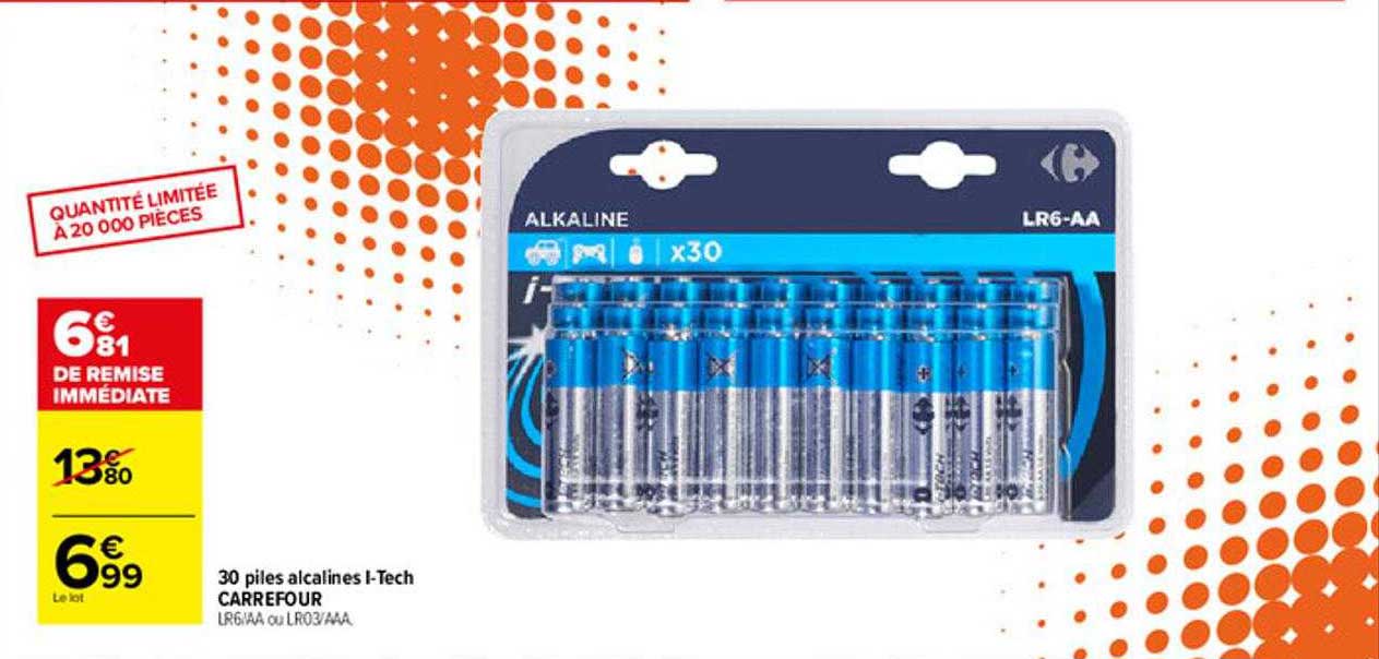 30 piles alcalines i-Tech carrefour